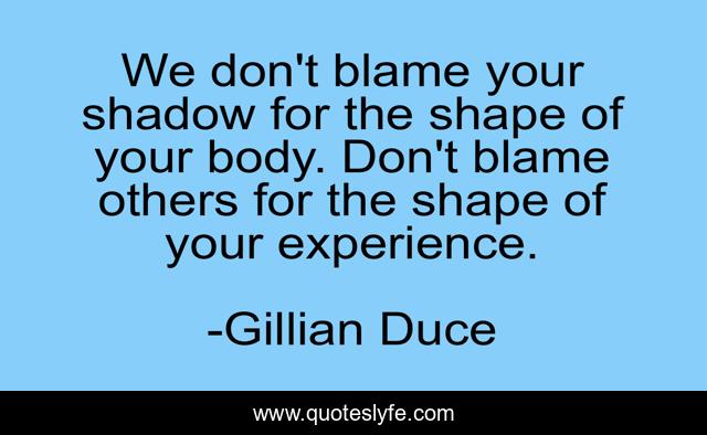 We don't blame your shadow for the shape of your body. Don't blame others for the shape of your experience.