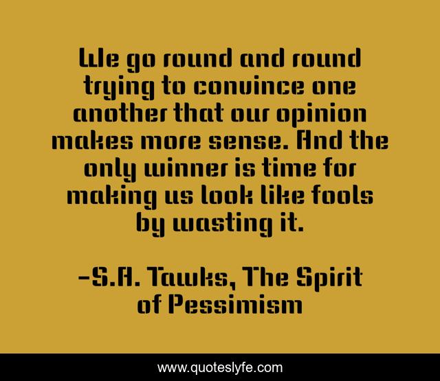 We go round and round trying to convince one another that our opinion makes more sense. And the only winner is time for making us look like fools by wasting it.