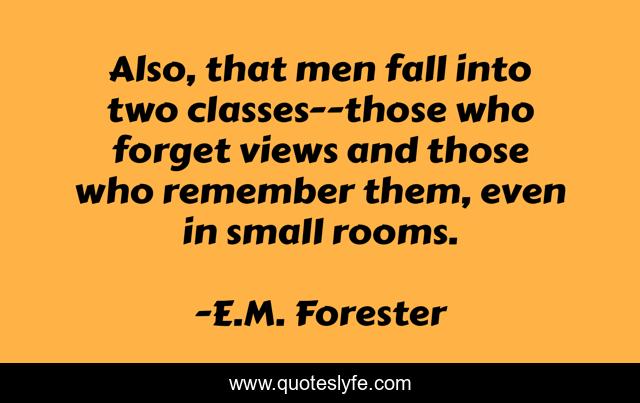 Also, that men fall into two classes--those who forget views and those who remember them, even in small rooms.