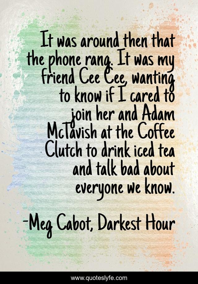 It was around then that the phone rang. It was my friend Cee Cee, wanting to know if I cared to join her and Adam McTavish at the Coffee Clutch to drink iced tea and talk bad about everyone we know.