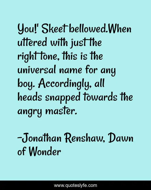 You!' Skeet bellowed.When uttered with just the right tone, this is the universal name for any boy. Accordingly, all heads snapped towards the angry master.