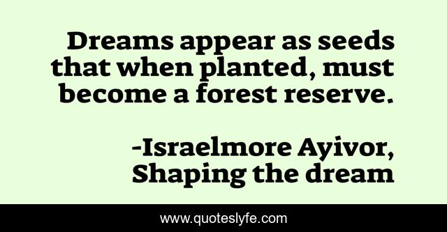 Dreams appear as seeds that when planted, must become a forest reserve.
