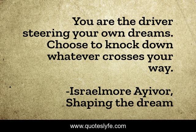You are the driver steering your own dreams. Choose to knock down whatever crosses your way.