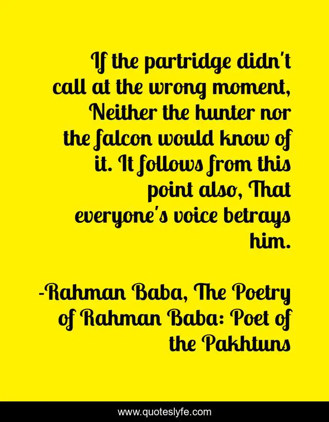 If the partridge didn't call at the wrong moment, Neither the hunter nor the falcon would know of it. It follows from this point also, That everyone's voice betrays him.