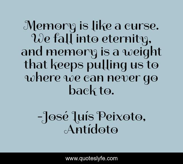 Memory is like a curse. We fall into eternity, and memory is a weight that keeps pulling us to where we can never go back to.