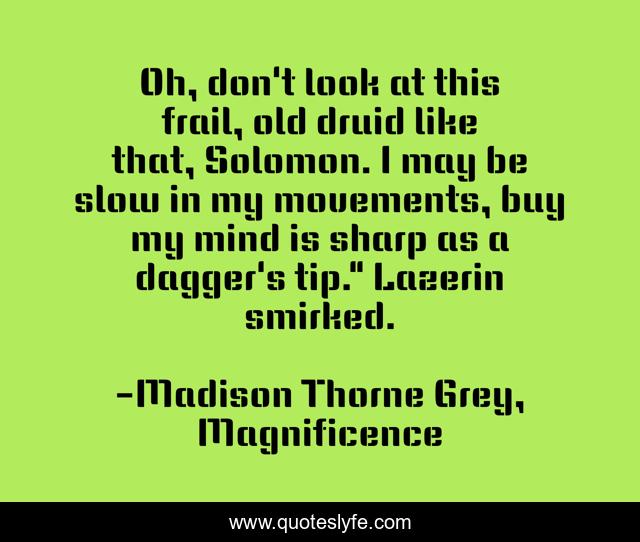 Oh, don't look at this frail, old druid like that, Solomon. I may be slow in my movements, buy my mind is sharp as a dagger's tip.