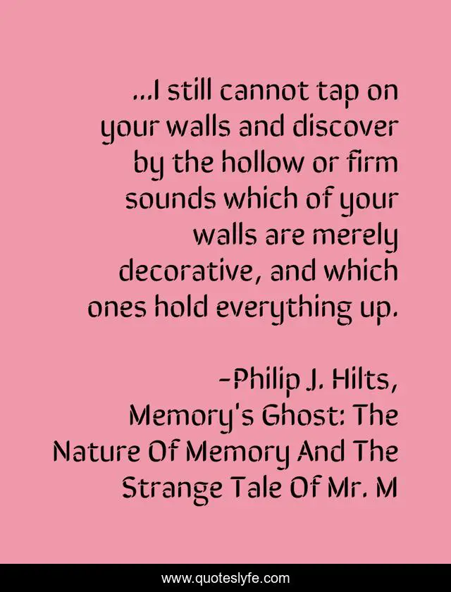 ...I still cannot tap on your walls and discover by the hollow or firm sounds which of your walls are merely decorative, and which ones hold everything up.