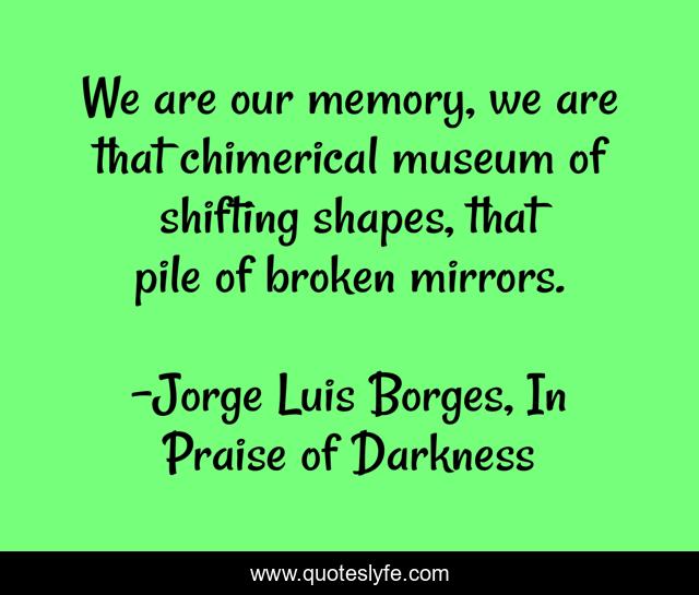 We are our memory, we are that chimerical museum of shifting shapes, that pile of broken mirrors.