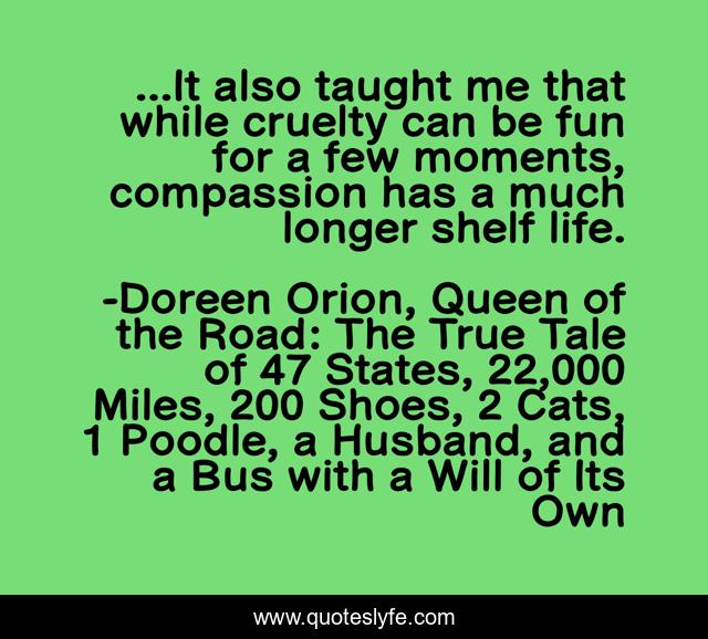 ...It also taught me that while cruelty can be fun for a few moments, compassion has a much longer shelf life.