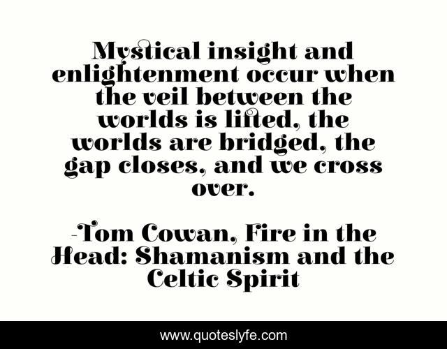 Mystical insight and enlightenment occur when the veil between the worlds is lifted, the worlds are bridged, the gap closes, and we cross over.