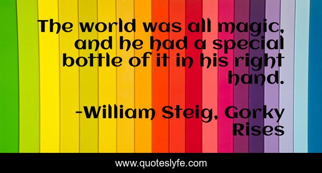 The world was all magic, and he had a special bottle of it in his right hand.