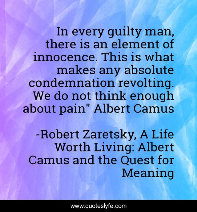 In every guilty man, there is an element of innocence. This is what makes any absolute condemnation revolting. We do not think enough about pain