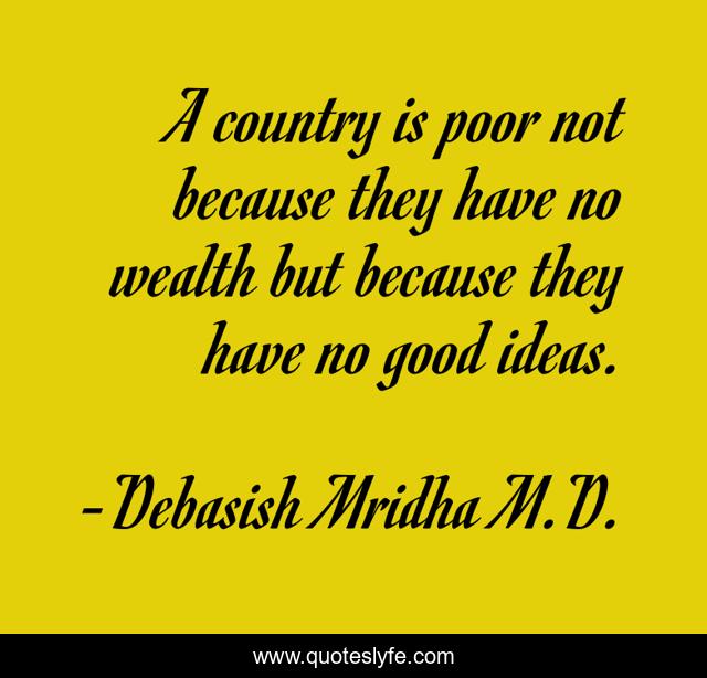 A country is poor not because they have no wealth but because they have no good ideas.