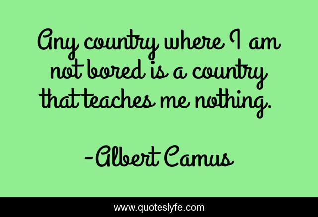 Any country where I am not bored is a country that teaches me nothing.