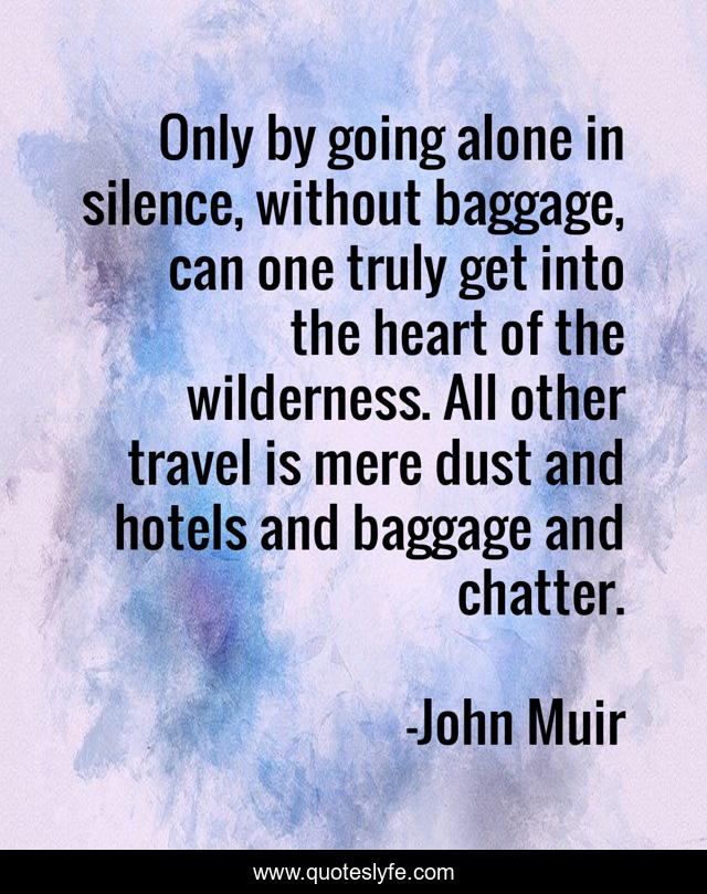 Only by going alone in silence, without baggage, can one truly get into the heart of the wilderness. All other travel is mere dust and hotels and baggage and chatter.