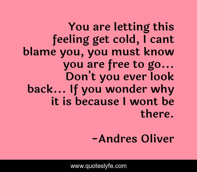 You are letting this feeling get cold, I cant blame you, you must know you are free to go... Don't you ever look back... If you wonder why it is because I wont be there.