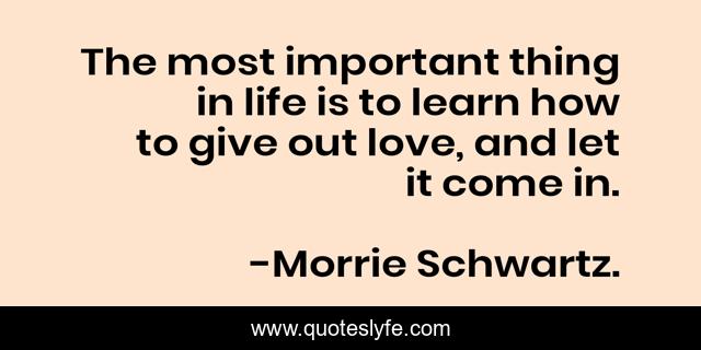 The most important thing in life is to learn how to give out love, and let it come in.