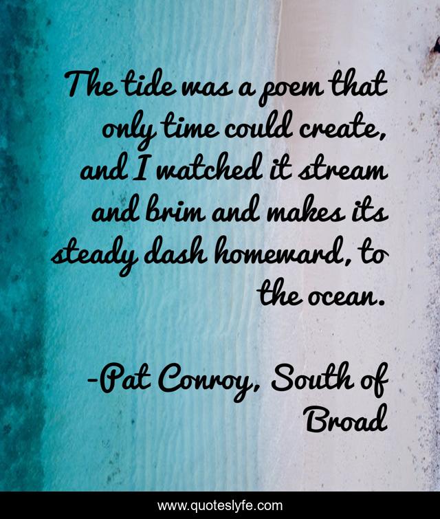 The tide was a poem that only time could create, and I watched it stream and brim and makes its steady dash homeward, to the ocean.