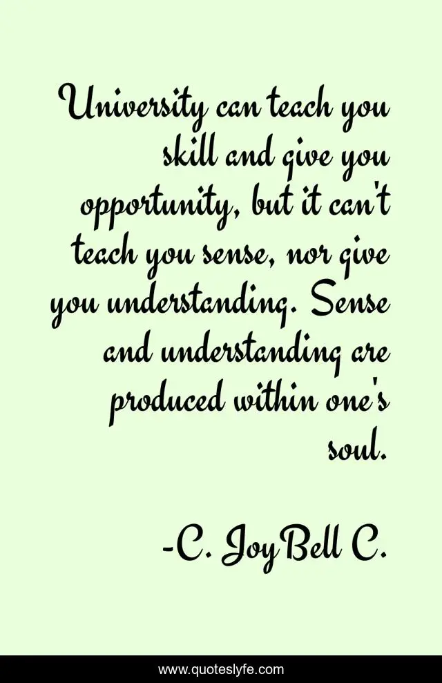 University can teach you skill and give you opportunity, but it can't teach you sense, nor give you understanding. Sense and understanding are produced within one's soul.