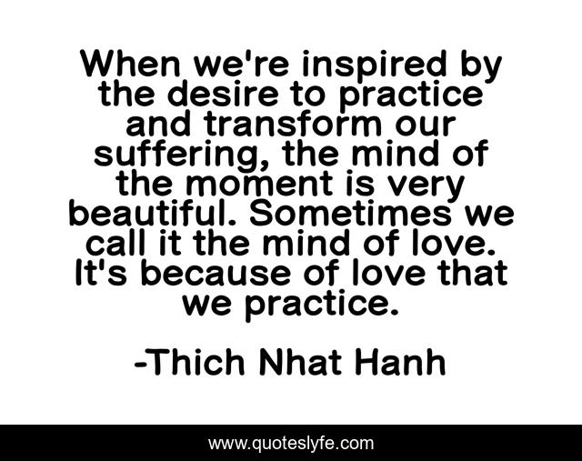 When we're inspired by the desire to practice and transform our suffering, the mind of the moment is very beautiful. Sometimes we call it the mind of love. It's because of love that we practice.