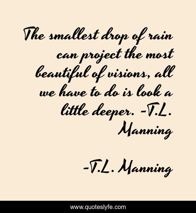The smallest drop of rain can project the most beautiful of visions, all we have to do is look a little deeper. -T.L. Manning