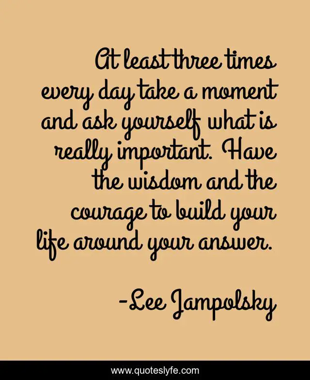At least three times every day take a moment and ask yourself what is really important. Have the wisdom and the courage to build your life around your answer.
