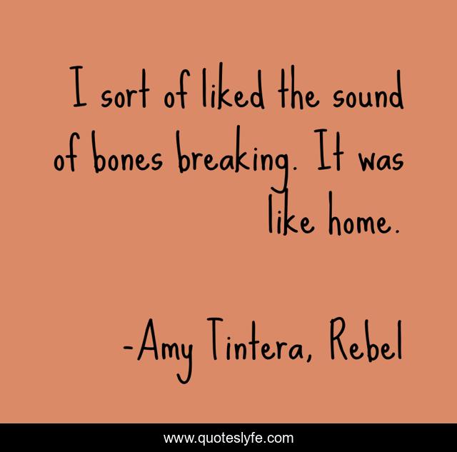 I sort of liked the sound of bones breaking. It was like home.