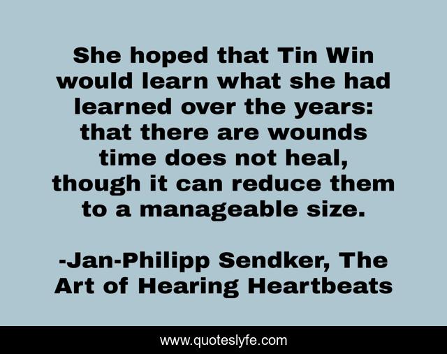 She hoped that Tin Win would learn what she had learned over the years: that there are wounds time does not heal, though it can reduce them to a manageable size.