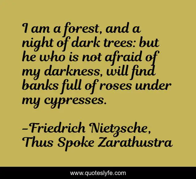 I am a forest, and a night of dark trees: but he who is not afraid of my darkness, will find banks full of roses under my cypresses.