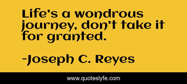 Life's a wondrous journey, don't take it for granted.