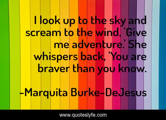 I look up to the sky and scream to the wind, 'Give me adventure.' She whispers back, 'You are braver than you know.