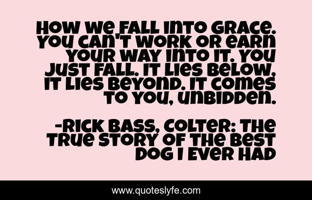 How we fall into grace. You can't work or earn your way into it. You just fall. It lies below, it lies beyond. It comes to you, unbidden.
