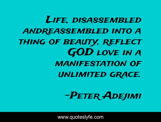 Life, disassembled andreassembled into a thing of beauty, reflect GOD love in a manifestation of unlimited grace.