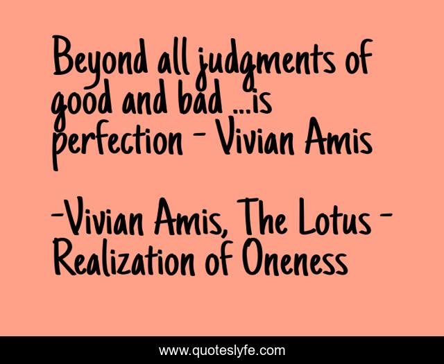 Beyond all judgments of good and bad ...is perfection - Vivian Amis