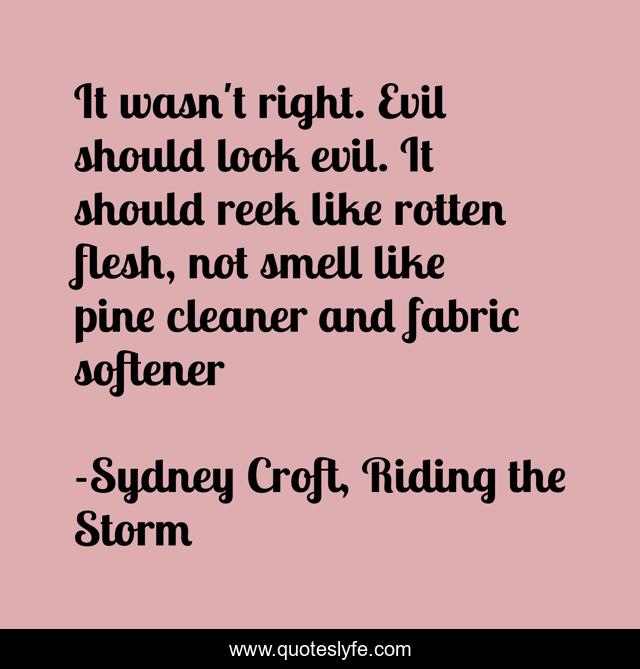 It wasn't right. Evil should look evil. It should reek like rotten flesh, not smell like pine cleaner and fabric softener