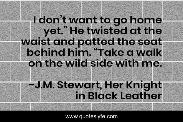 I don’t want to go home yet.” He twisted at the waist and patted the seat behind him. “Take a walk on the wild side with me.