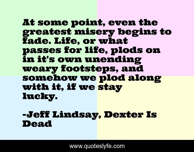 At some point, even the greatest misery begins to fade. Life, or what passes for life, plods on in it's own unending weary footsteps, and somehow we plod along with it, if we stay lucky.