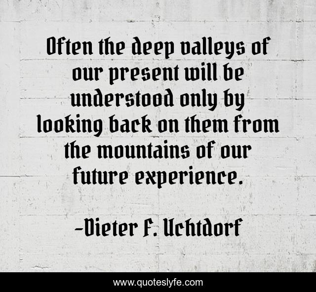 Often the deep valleys of our present will be understood only by looking back on them from the mountains of our future experience.