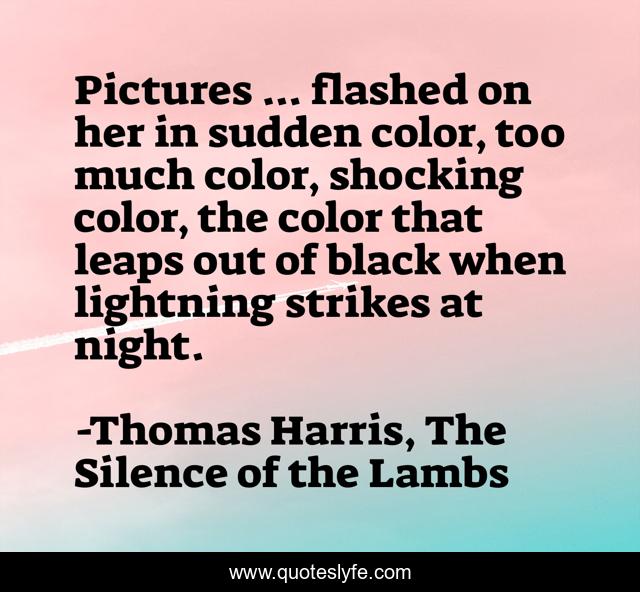 Pictures ... flashed on her in sudden color, too much color, shocking color, the color that leaps out of black when lightning strikes at night.