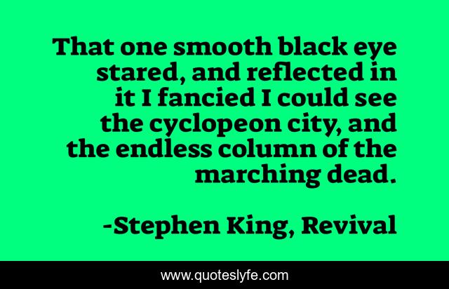 That one smooth black eye stared, and reflected in it I fancied I could see the cyclopeon city, and the endless column of the marching dead.