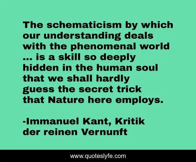 The schematicism by which our understanding deals with the phenomenal world ... is a skill so deeply hidden in the human soul that we shall hardly guess the secret trick that Nature here employs.