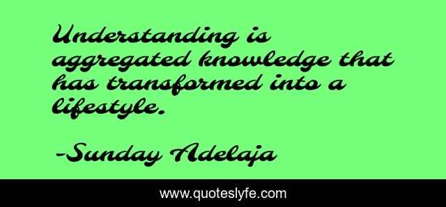 Understanding is aggregated knowledge that has transformed into a lifestyle.