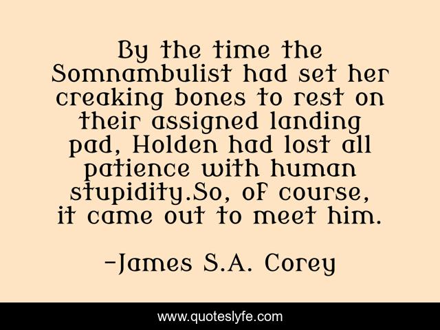 By the time the Somnambulist had set her creaking bones to rest on their assigned landing pad, Holden had lost all patience with human stupidity.So, of course, it came out to meet him.