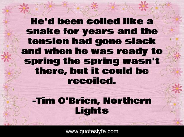 He'd been coiled like a snake for years and the tension had gone slack and when he was ready to spring the spring wasn't there, but it could be recoiled.