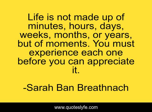 Life is not made up of minutes, hours, days, weeks, months, or years, but of moments. You must experience each one before you can appreciate it.