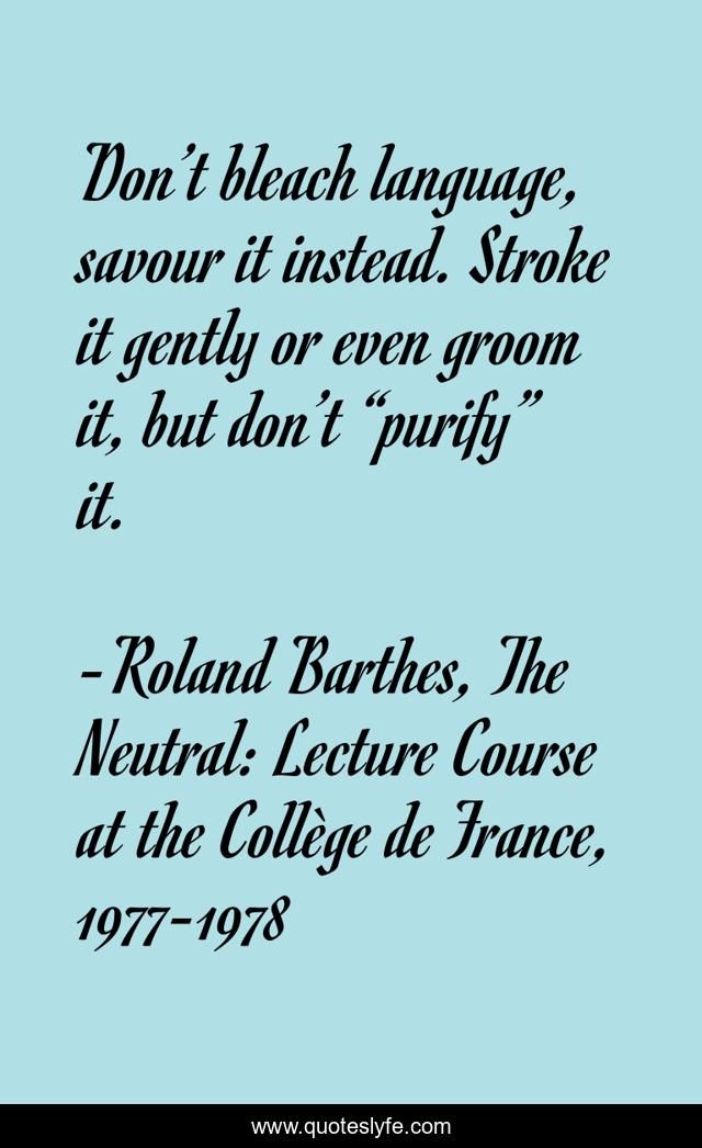 Don’t bleach language, savour it instead. Stroke it gently or even groom it, but don’t “purify” it.