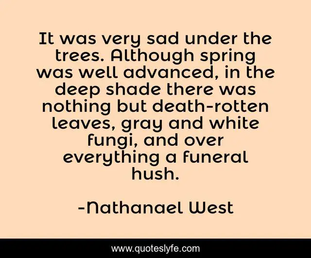 It was very sad under the trees. Although spring was well advanced, in the deep shade there was nothing but death-rotten leaves, gray and white fungi, and over everything a funeral hush.