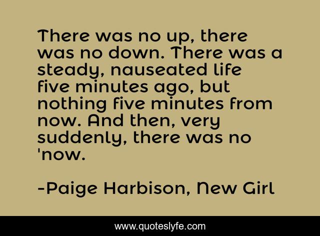 There was no up, there was no down. There was a steady, nauseated life five minutes ago, but nothing five minutes from now. And then, very suddenly, there was no 'now.