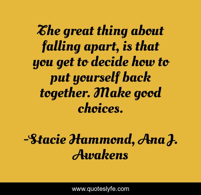 The great thing about falling apart, is that you get to decide how to put yourself back together. Make good choices.