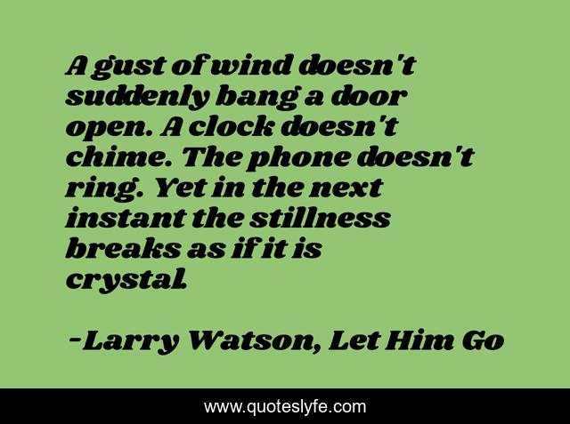 A gust of wind doesn't suddenly bang a door open. A clock doesn't chime. The phone doesn't ring. Yet in the next instant the stillness breaks as if it is crystal.